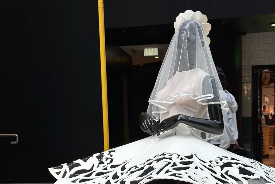 A bridal costume on a mannequin. 