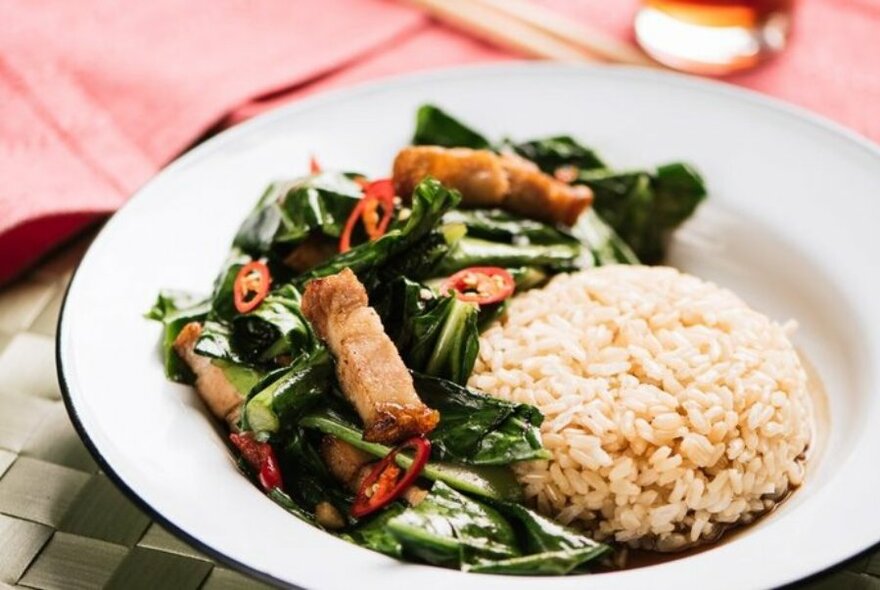 Thai dish with rice and veggies.