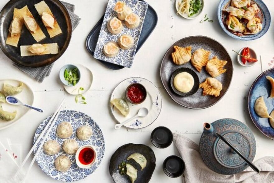 Selection of Taiwanese dumplings and snacks.