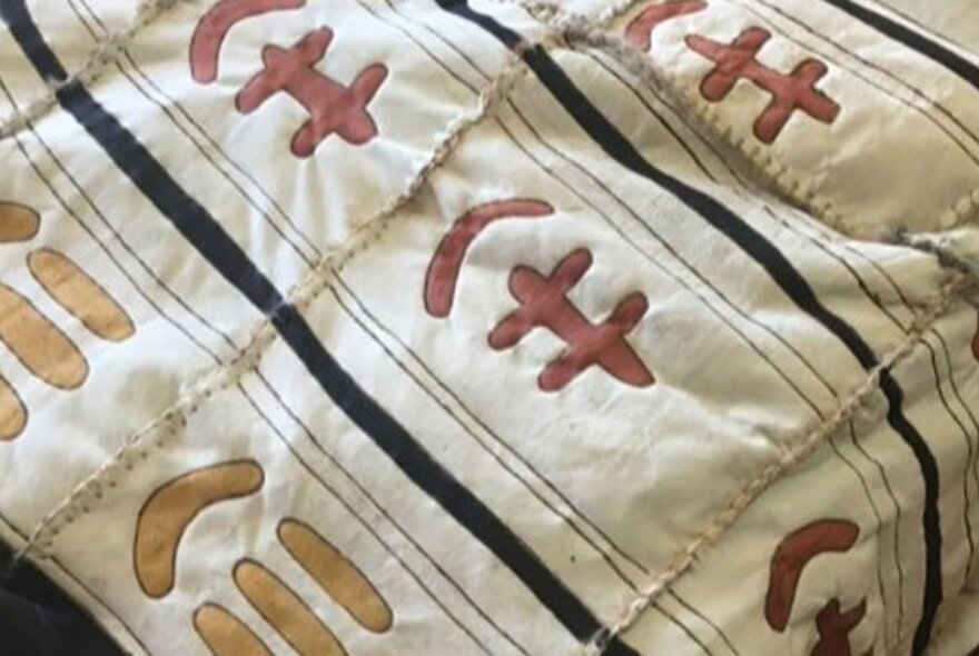 Detail of Indigenous patterned fabric.
