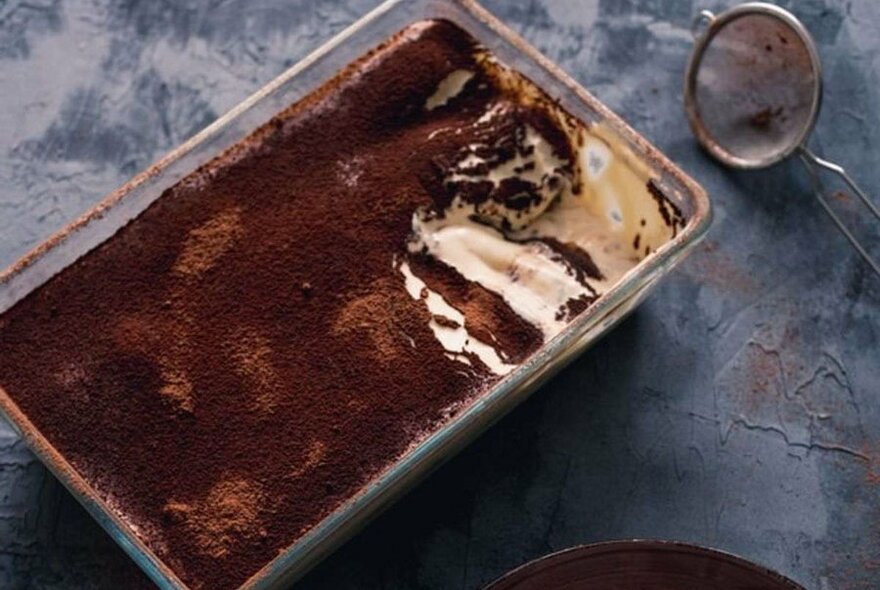 A large dish of Tiramisu