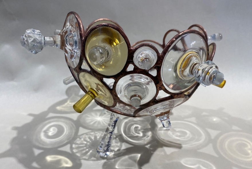 Glass sculpture made from round fragments.