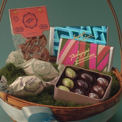 A basket of chocolate easter eggs