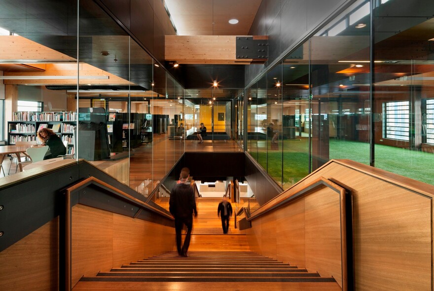 Stairway inside Library at The Dock.