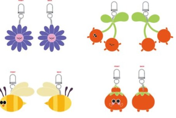 Hanging bag tags with flowers and bees.