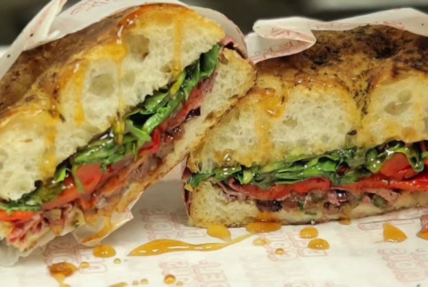 Toasted foccacia with gravy.