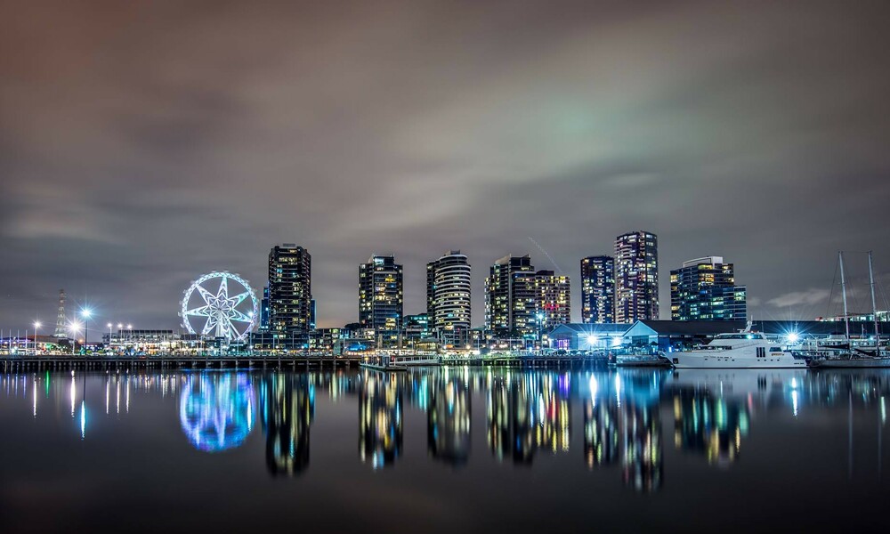 View of Docklands at night from across the river.