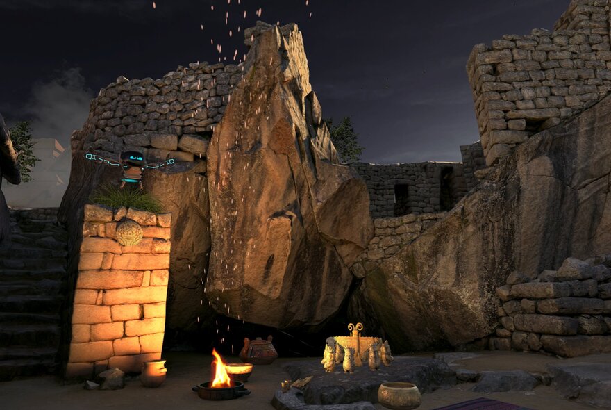 Incan building ruins as part of the Machu Picchu: Journey to the Lost City virtual reality experience.