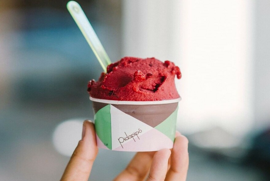 Berry-red coloured gelato.