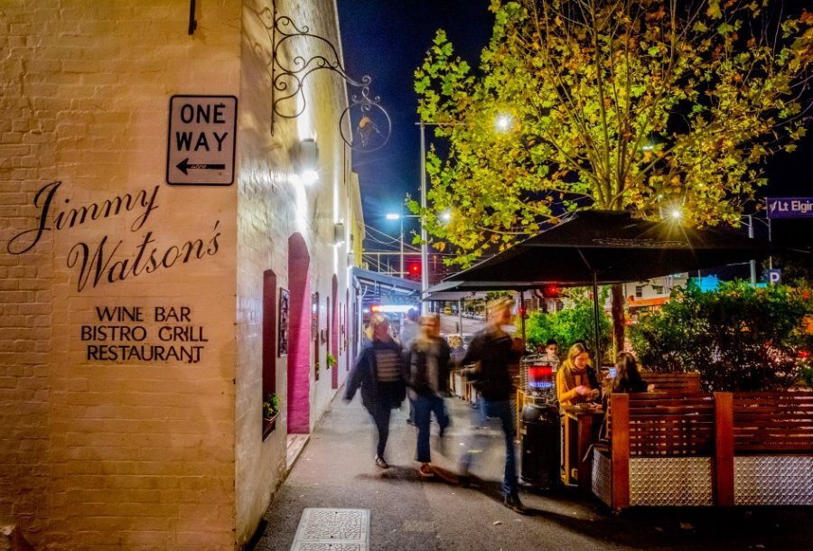 The side of Jimmy Watson's wine bar. 
