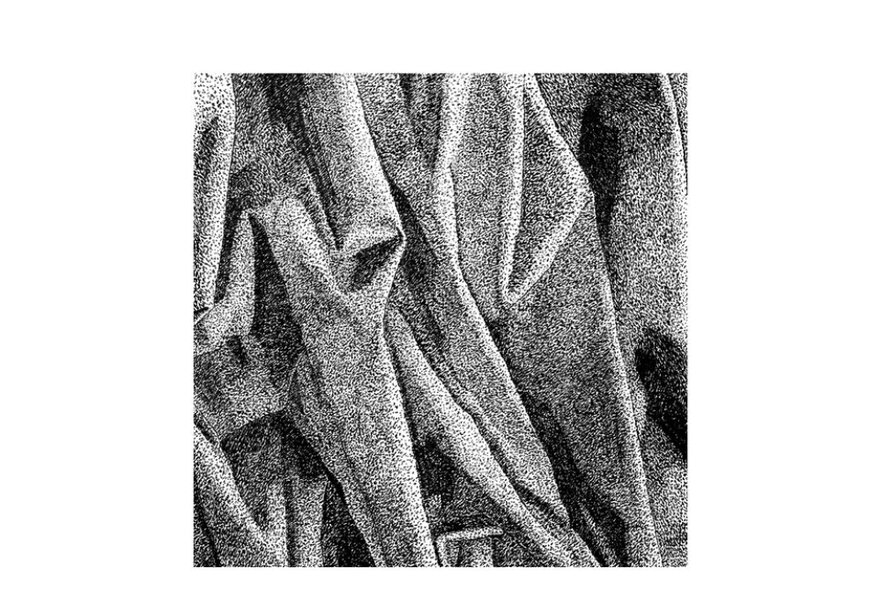 Ink drawing of draped bed linen using a dotted stippling technique.