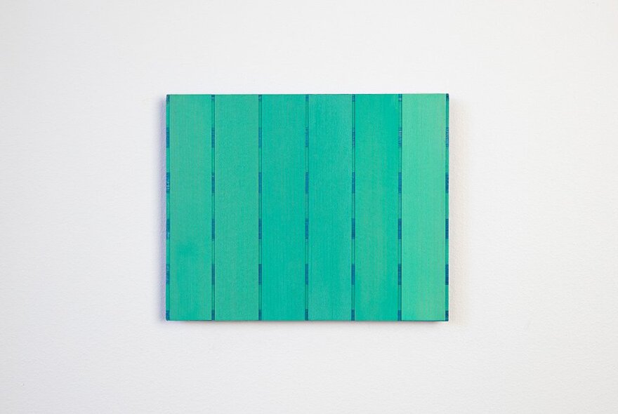 Artwork featuring a green block with subtle graduations of colour in five stripes. 