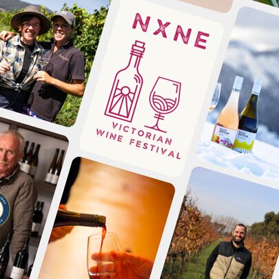 An angled brochure showing wine images and  a festival logo that is incidental. 