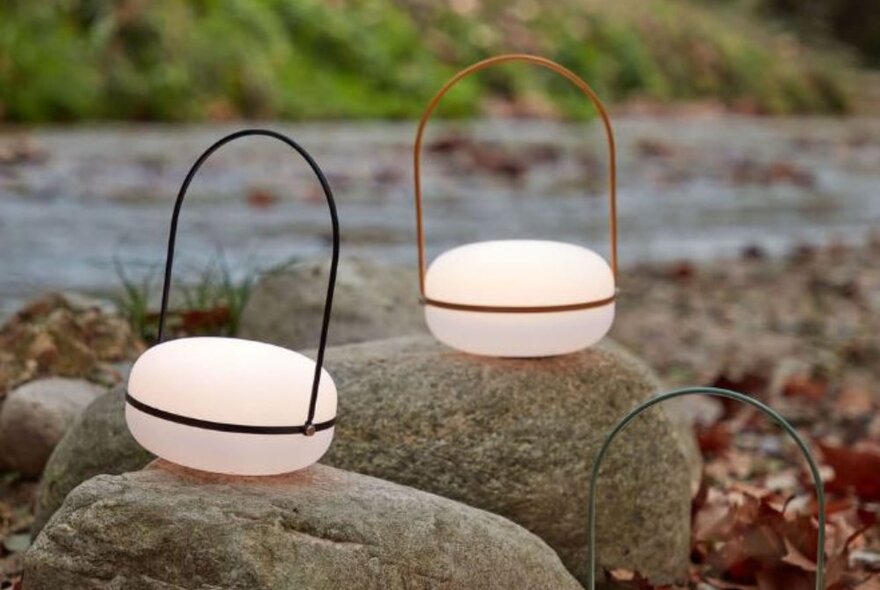 Glowing lamps on a rock