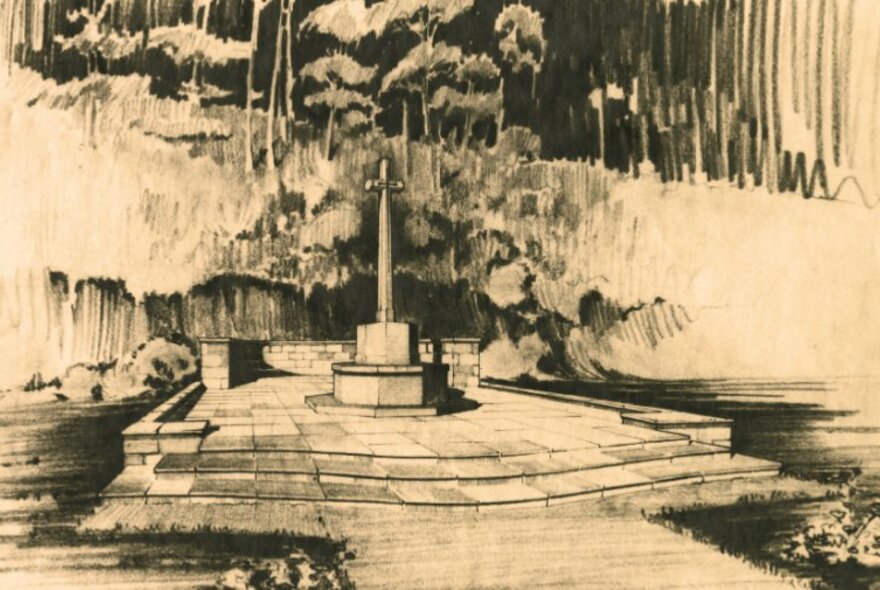 Drawing plans for the Yokohama Commonwealth War Cemetery in Japan.
