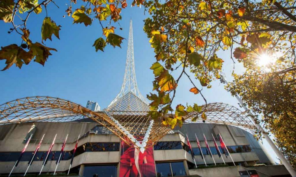 A spired building on a sunny day