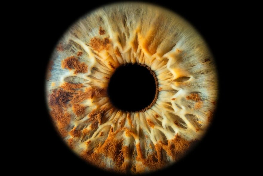 An image of the iris part of an eye on a black background.