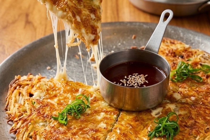 Korean-style potato pancake or a similar pancake.