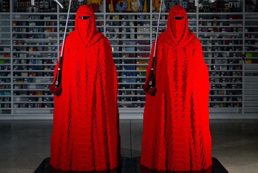 Star Wars red-robed characters made from Lego bricks.