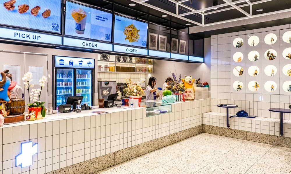 The interior of a minimalist burger bar