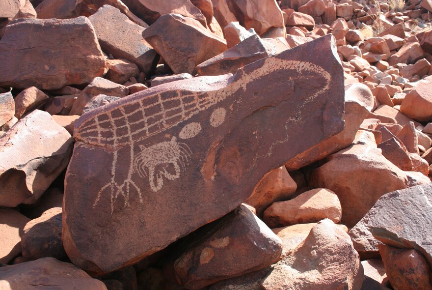 Ancient artwork on a small rock in the Pilbara region of WA.