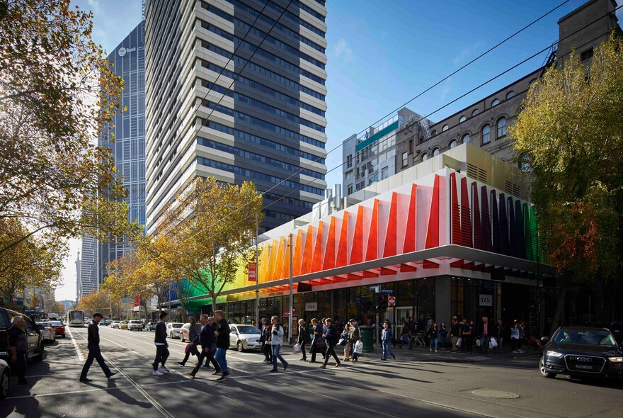 Rainbow-coloured design on The Strand Melbourne shopping centre in Elizabeth Street.