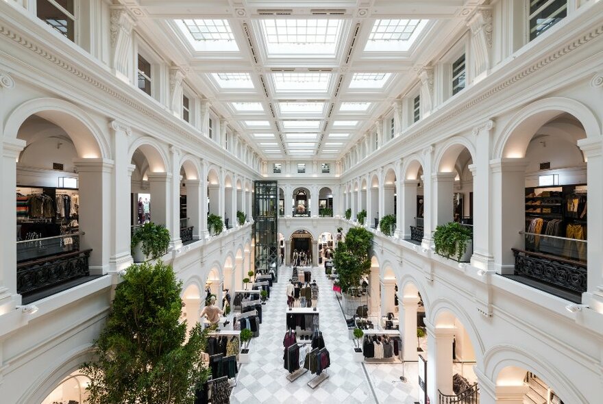 Mezzanine view of the GPO arcade, housed in a heritage-listed building.