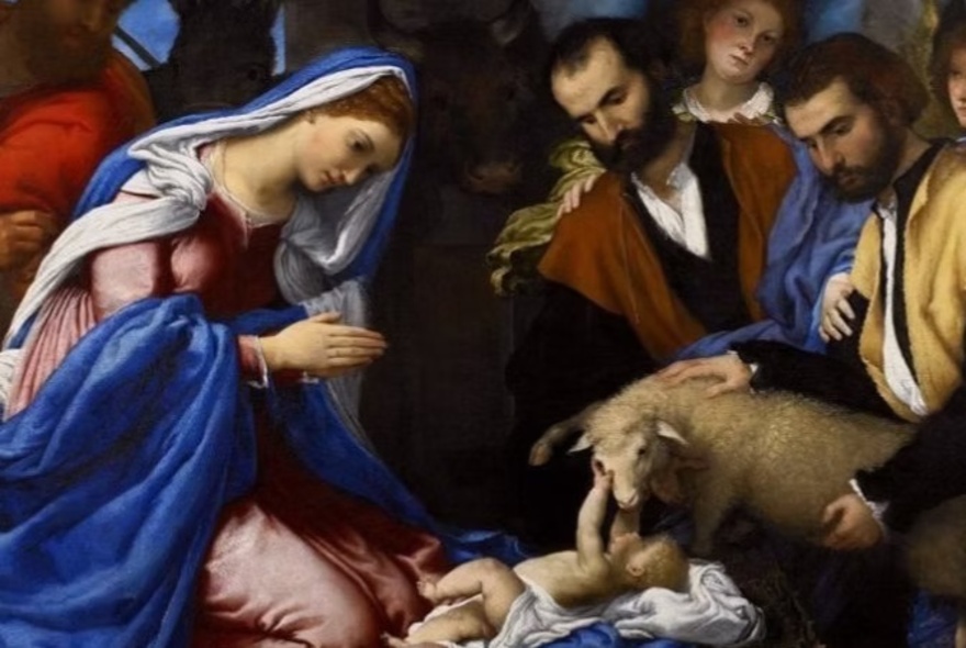 Painting of a Christmas nativity scene.
