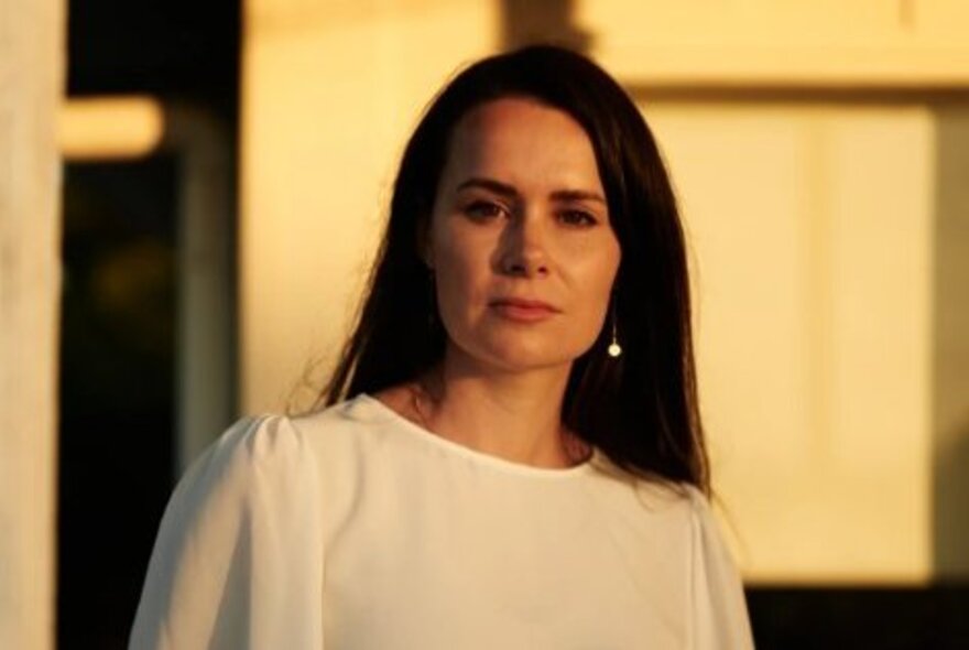 Portrait of Kylie Moore-Gilbert, Australian writer and academic.