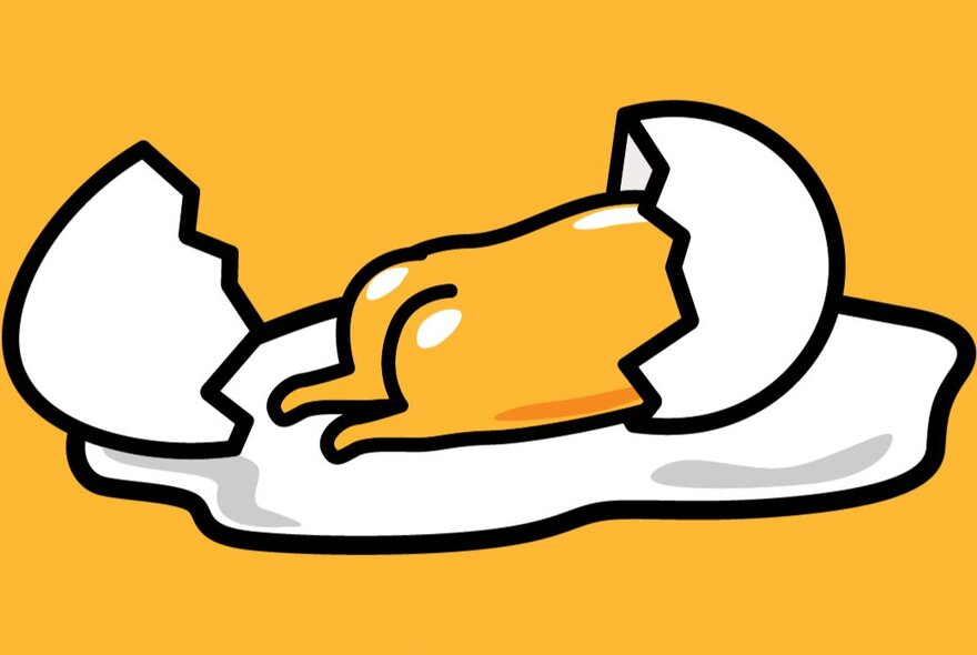 Gudetama, the cartoon egg, with shell still on and a bottom where the yolk should be. 