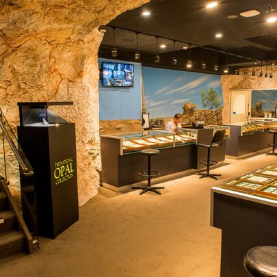 An opal museum and shop that is designed to look like an underground mine.