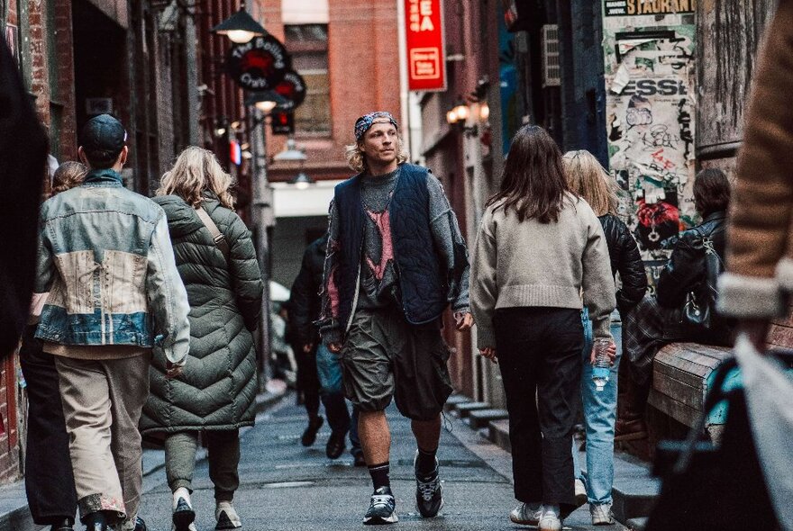 Cody Weightman walking in Tattersalls Lane.