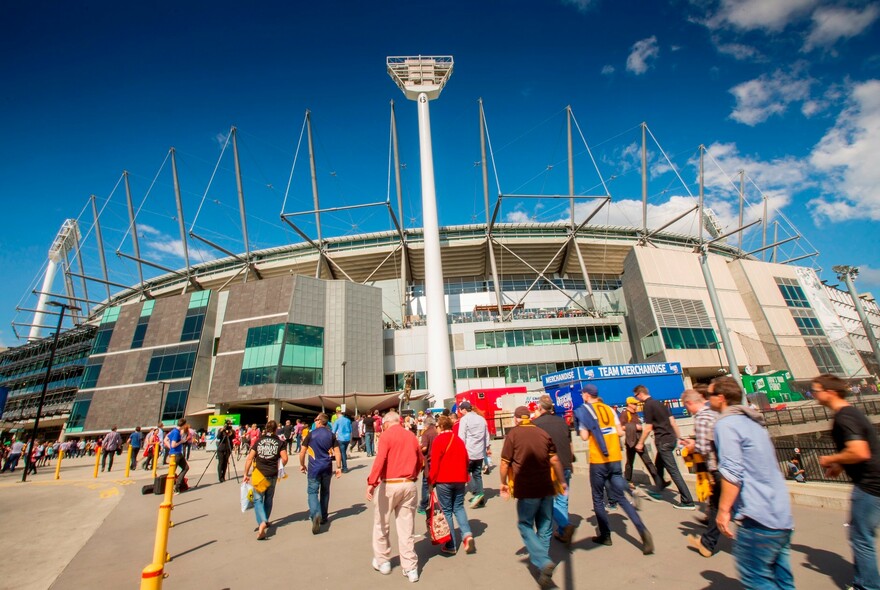 People outside Melbourne Cricket Ground (MCG).