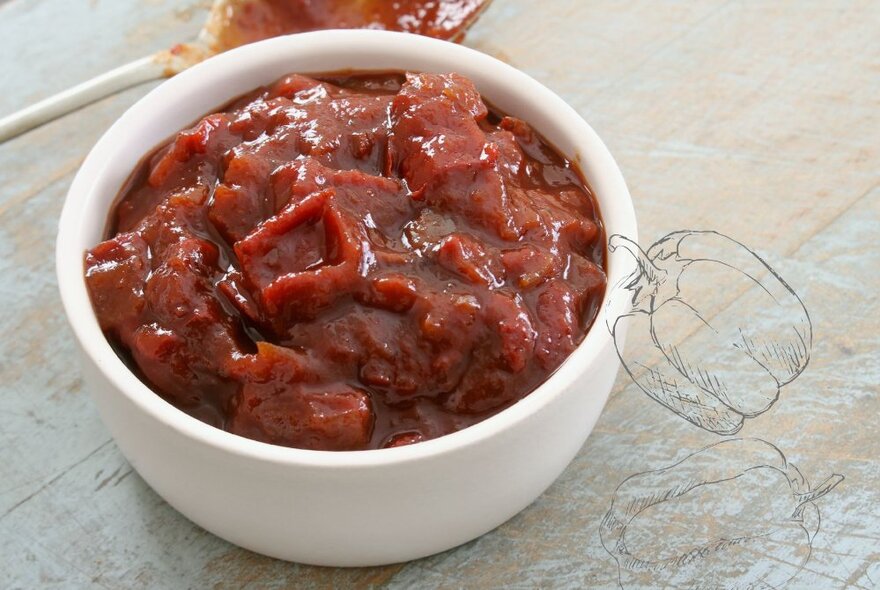 A small bowl of chutney.