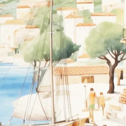 An oil painting of an Italian Riviera in summer.