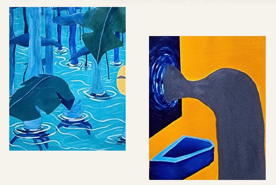 Two brightly coloured artworks on a white background.