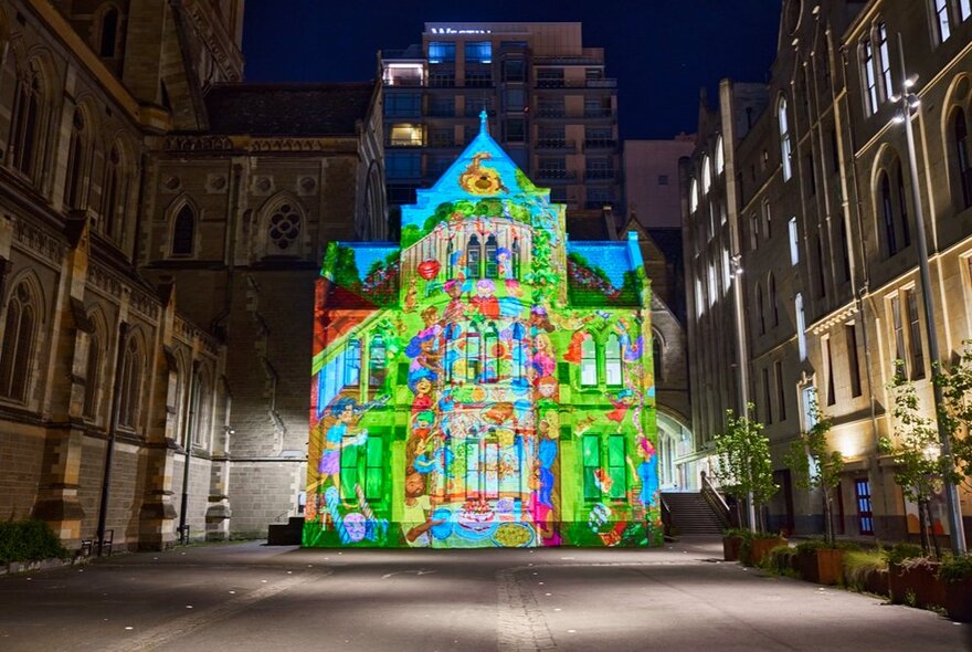 Christmas projections on Chapter House building. 