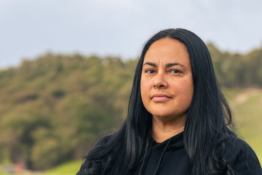Co-chair and Member for the Metropolitan Region of the Victorian First Peoples’ Assembly, Ngarra Murray, outdoors. 