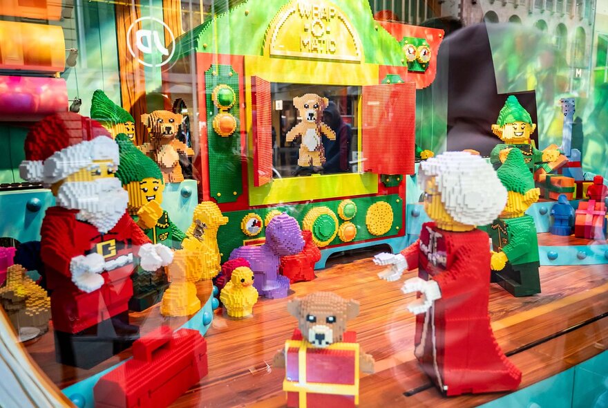 A Christmas themed LEGO display.