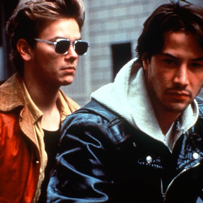A still from My Own Private Idaho with River Phoenix and Keanu Reeves. 