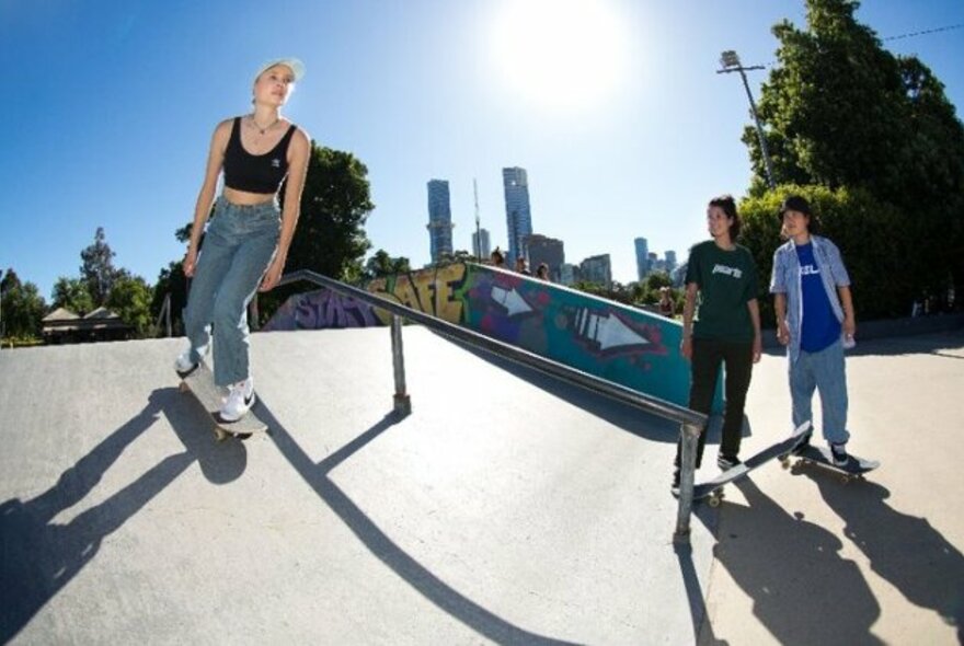 Person on a skateboard at Riverslide Skate Park.