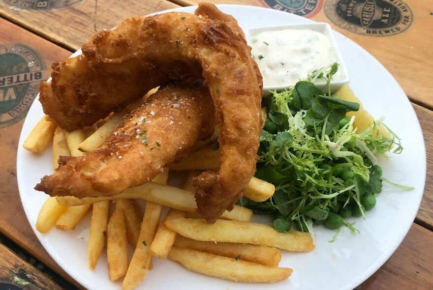 Plate of fish and chips.