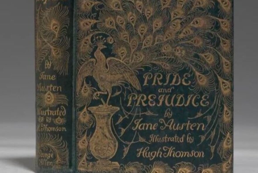 Rare copy of Jane Austen's Pride and Prejudice, hardcover with gold details.