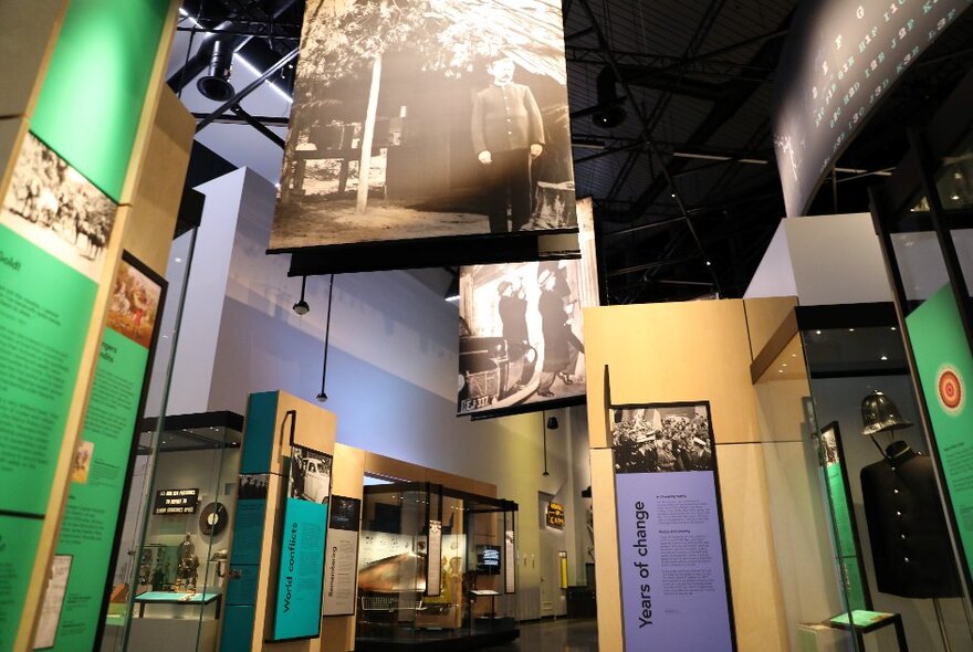 Interior of the Victorian Police Museum with displays and posters.