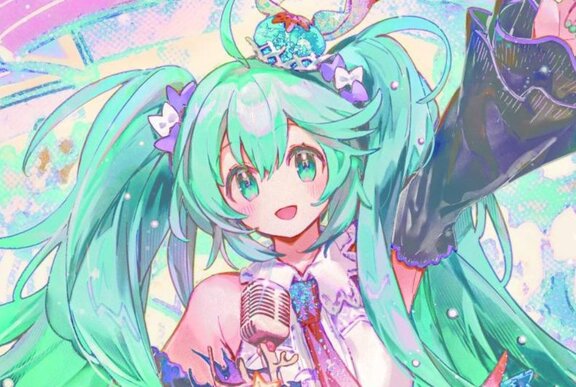 Cartoon image of Hatsune Miku character.