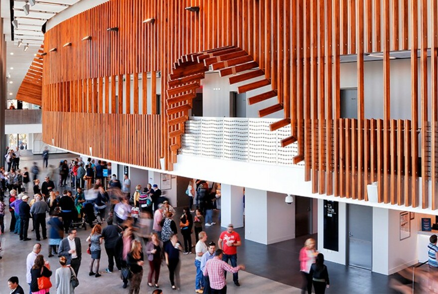 People in foyer of Margaret Court Arena.