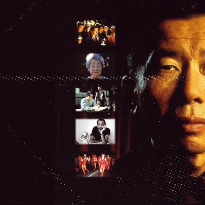 A man of Chinese heritage alongside small pictures of Asian films. 