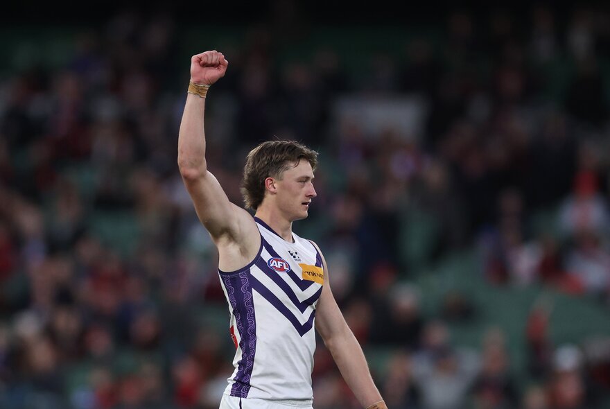 Fremantle  AFL football player on the field during a match.