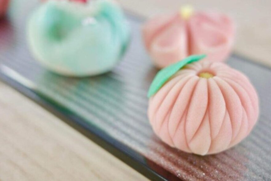Pale pink Japanese confectionery.