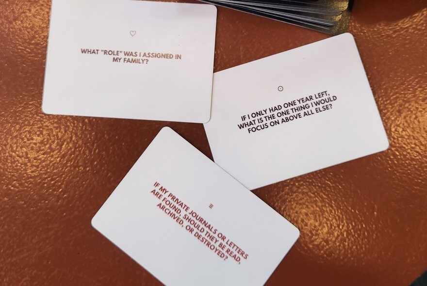 White prompt cards.